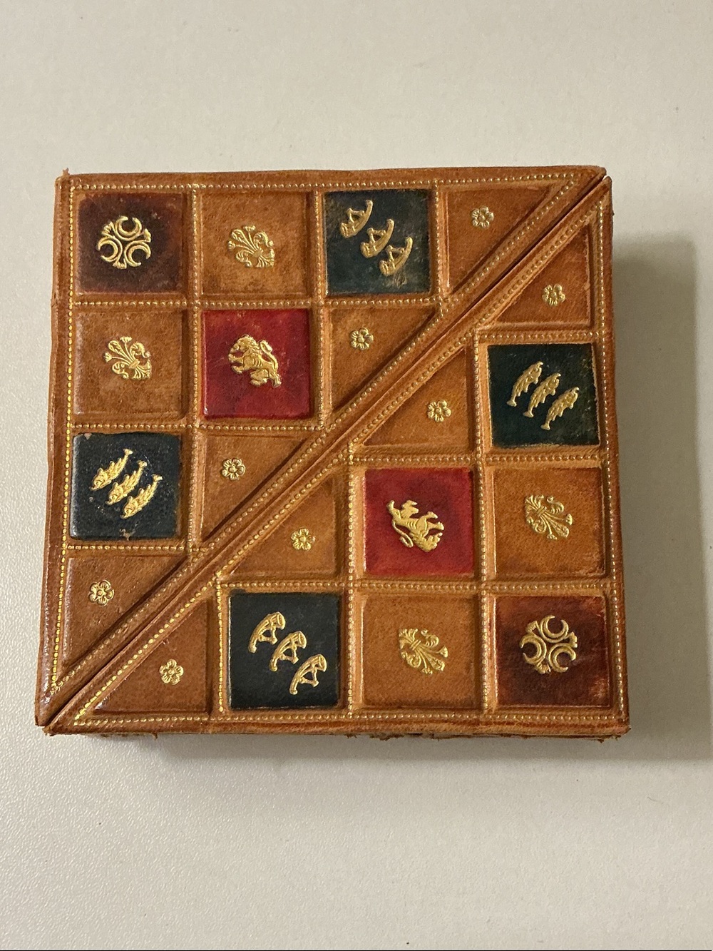 Florentine Leather Patchwork Coasters Set of 4 Brown Red Green Gold 4” Vintage